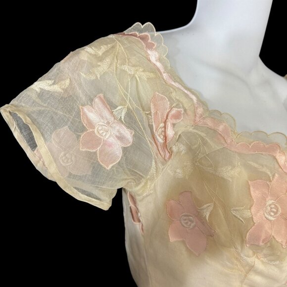Harry Keiser Party Dress Yellow Organza Flower Applique Size 6 Vintage 1950s - Picture 4 of 12